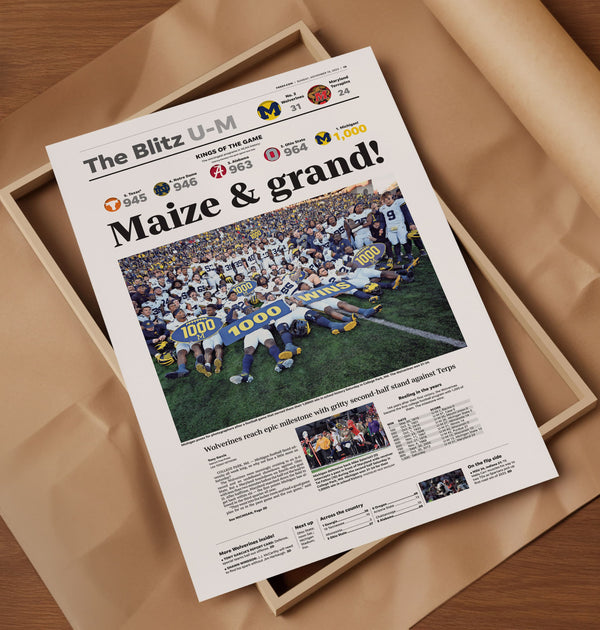 Michigan Wolverines 1,000th Win Front Page Wall Art – Pediment Publishing