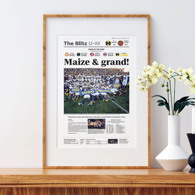 Michigan Wolverines 1,000th Win Front Page Wall Art – Pediment Publishing
