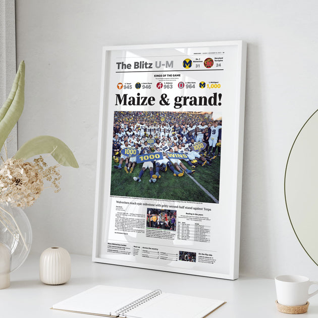 Michigan Wolverines 1,000th Win Front Page Wall Art – Pediment Publishing