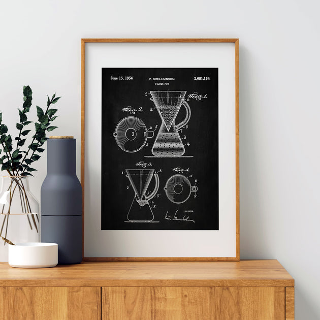 Chemex Pour-Over Coffeemaker Patent Wall Art (3 Design Options