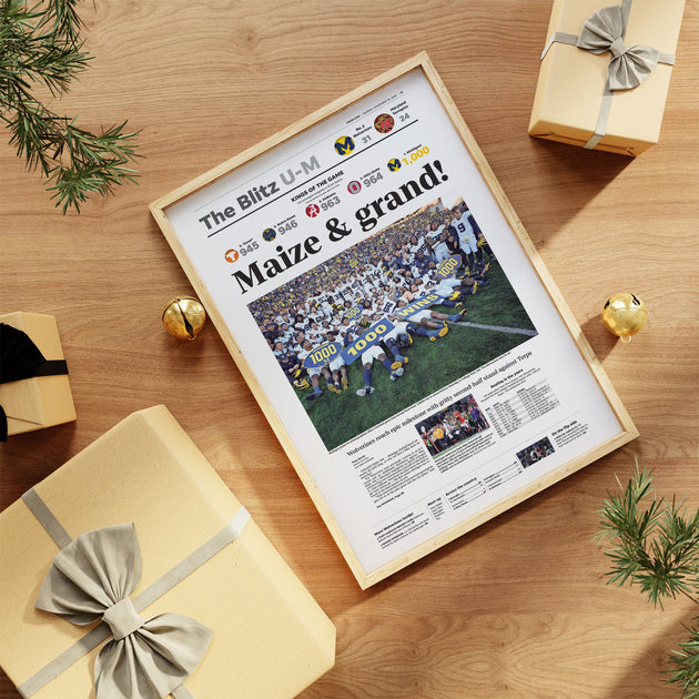 Michigan Wolverines 1,000th Win Front Page Wall Art – Pediment Publishing