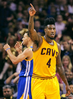 Cleveland Cavaliers guard Iman Shumpert points after a turnover by the Golden State Warriors in the first half of Game 4 on June 11, 2015. Joshua Gunter / cleveland.com