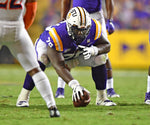 LSU center Lloyd Cushenberry III (79) in the second half of the Tigers' 65-14 win over the Demons on Sept. 14, 2019, in Baton Rouge, La. The win was the 800th victory in the history of the LSU football program. Courtesy Hilary Scheinuk/The Advocate