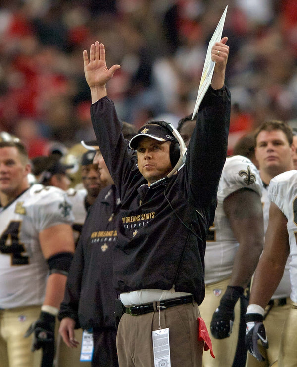 Sean Payton signals touchdown after seeing a replay of Terrance Copper's 2nd quarter touchdown. The New Orleans Saints play the Atlanta Falcons, November 26, 2006, at the Georgia Dome. Scott Threlkeld