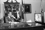 Vice President George H. W. Bush participates in a teleconference with the crew of Space Shuttle Columbia, April 13, 1981. Photo Credit: George Bush Presidential Library and Museum