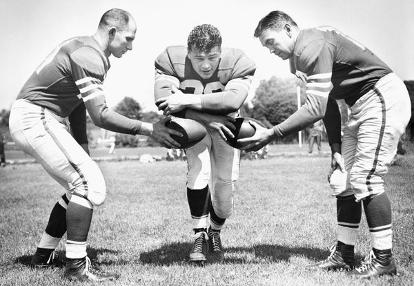 From left: San Francisco 49ers’ Y.A. Tittle, Hugh McElhenny and Frankie Albert, July 22, 1952. Bob Campbell/The Chronicle