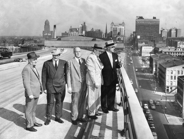 The Buffalo Skyway, the city's new high-level bridge, came under scrutiny as state and city officials made an inspection trip over the new structure on Oct. 4, 1955. Courtesy Buffalo News Archives