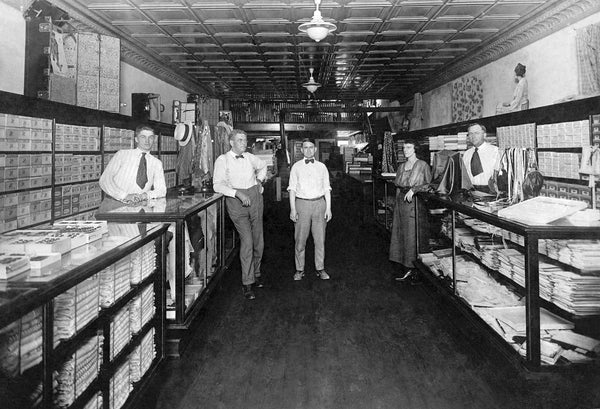 James Gideon Barnhill (right) and others inside the Bailey and Barnhill store in Robersonville, early 1900s. Courtesy East Carolina University Special Collections / #1182.5.b