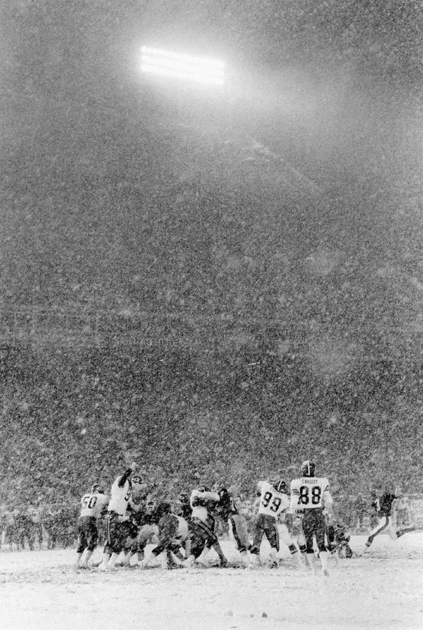 On the 200th Monday Night Football game, the Green Bay Packers played the Denver Broncos at Mile High Stadium during a raging blizzard, Oct. 15, 1984. Despite over a foot of snow and the temperature nipping at 29 degrees, 62,546 fans showed up and the Broncos triumphed over the Pack, securing the win with a (barefoot) Rich Karlis field goal, 17-14. The Denver Post