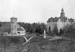 Old Main building and the Armory, circa 1896. Penn State University Archives, Paterno Library