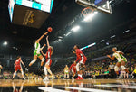 Oregon's Satou Sabally shoots during the first quarter as the No. 1 seed Oregon Ducks face the No. 3 seed Stanford Cardinal in the championship game of the Pac-12 women's basketball tournament on March 8, 2020, at Mandalay Bay Events Center in Las Vegas. Courtesy Serena Morones, The Oregonian/OregonLive