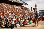 Steve Kerr addresses the crowd rally and parade for the men's basketball team at the University of Arizona stadium after the 1988 NCAA Final Four. Courtesy Jackie Bell / Arizona Daily Star