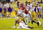 Linebacker Will Anderson Jr. corralled LSU’s TJ Finley in the opening quarter for the first of Alabama’s five sacks. Anderson also shared in third- and fourth-quarter sacks. DERICK E. HINGLE/USA TODAY SPORTS