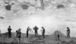 Right: Workers drilling on the canyon floor, circa 1930. Courtesy Manis Collection, UNLV University Libraries Special Collections & Archives