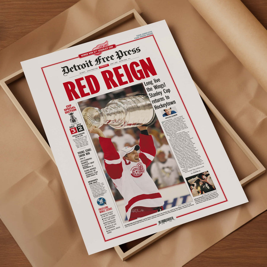 Detroit Red Wings 11th Stanley Cup Red Reign Front Page Wall Art