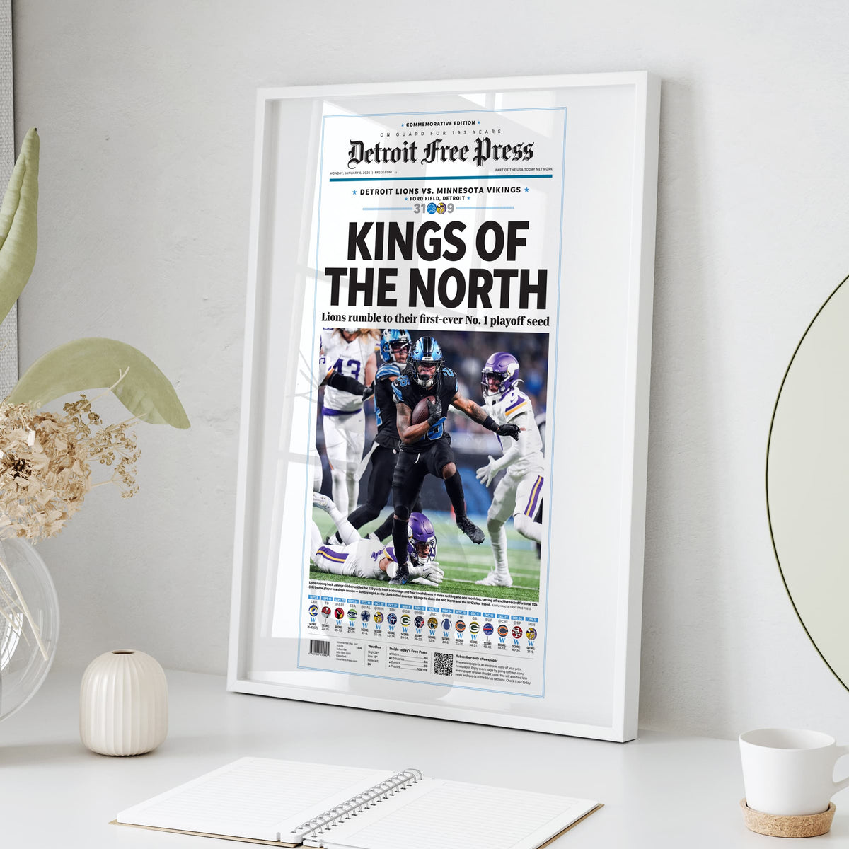 Detroit Lions First No. 1 Playoff Seed Front Page Wall Art