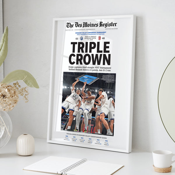 Drake Basketball MVC Tournament Three-Peat Front Page Wall Art