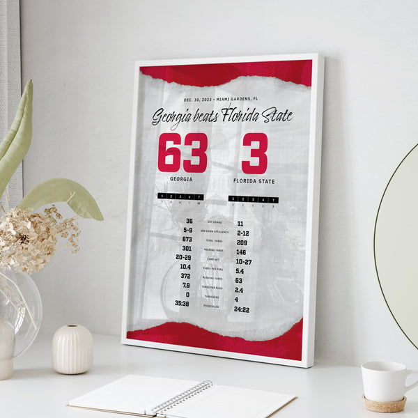Georgia Beats Florida State Orange Bowl By the Numbers Wall Art