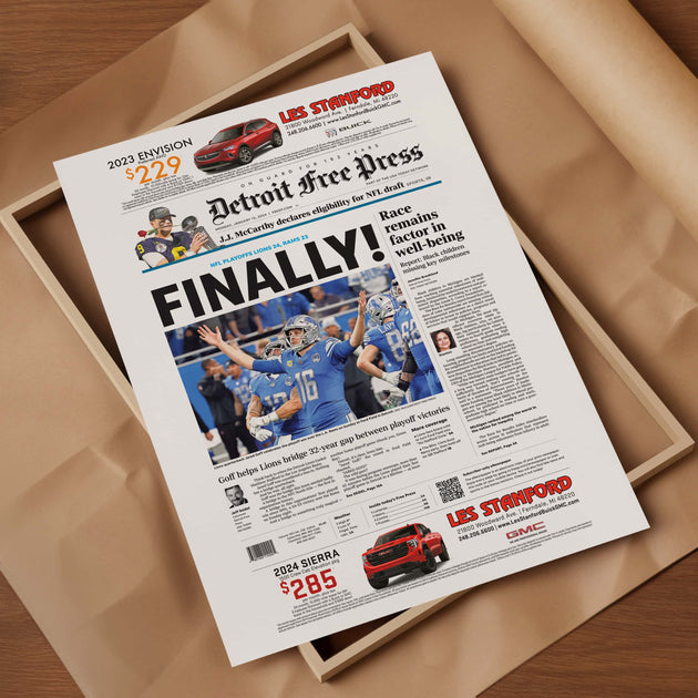 Detroit Lions First Playoff Win in 32 Years vs LA Rams Front Page Wall