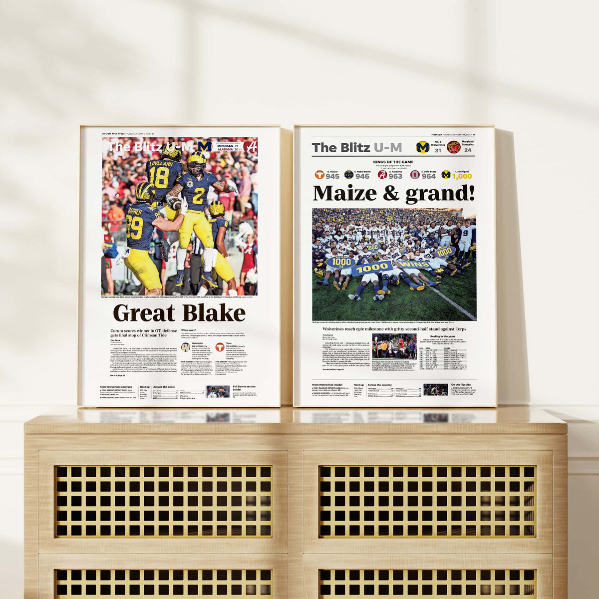 Michigan Rose Bowl Champions Front Page Wall Art