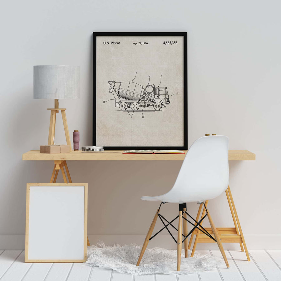 Construction Vehicle Cement Mixer Patent Wall Art - Vintage Paper