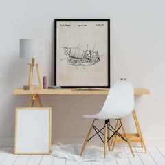 Construction Vehicle Cement Mixer Patent Wall Art - Vintage Paper Cover