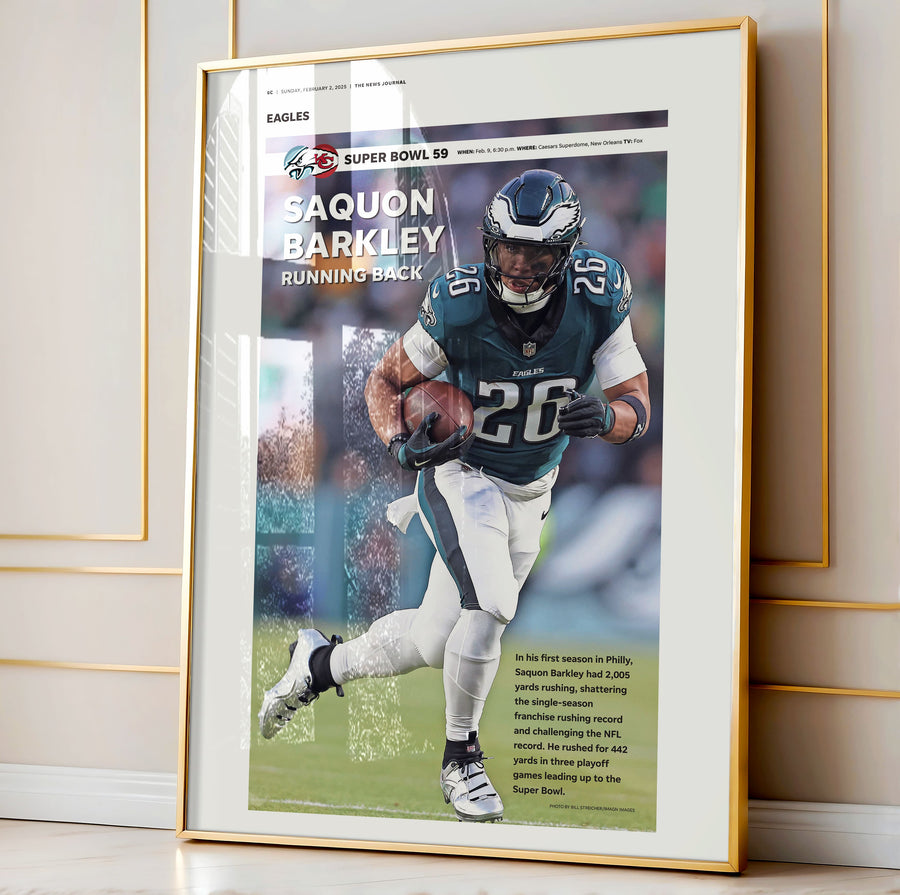 Philadelphia Eagles Saquon Barkley Super Bowl LIX Commemorative Front Page Wall Art