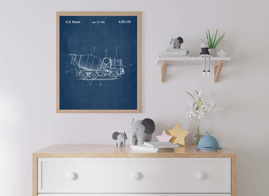 Construction Vehicle Cement Mixer Patent Wall Art - Blueprint