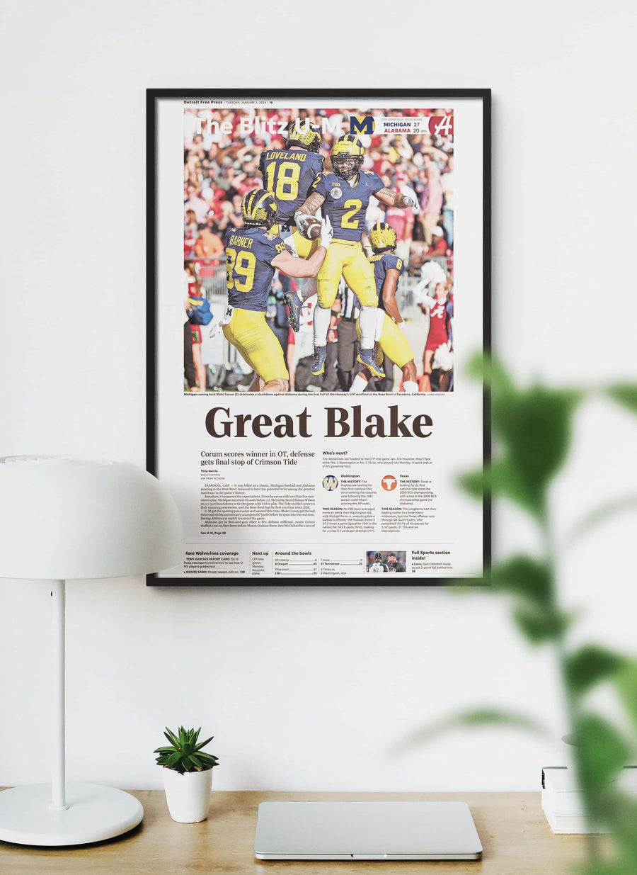 Michigan Rose Bowl Champions Front Page Wall Art
