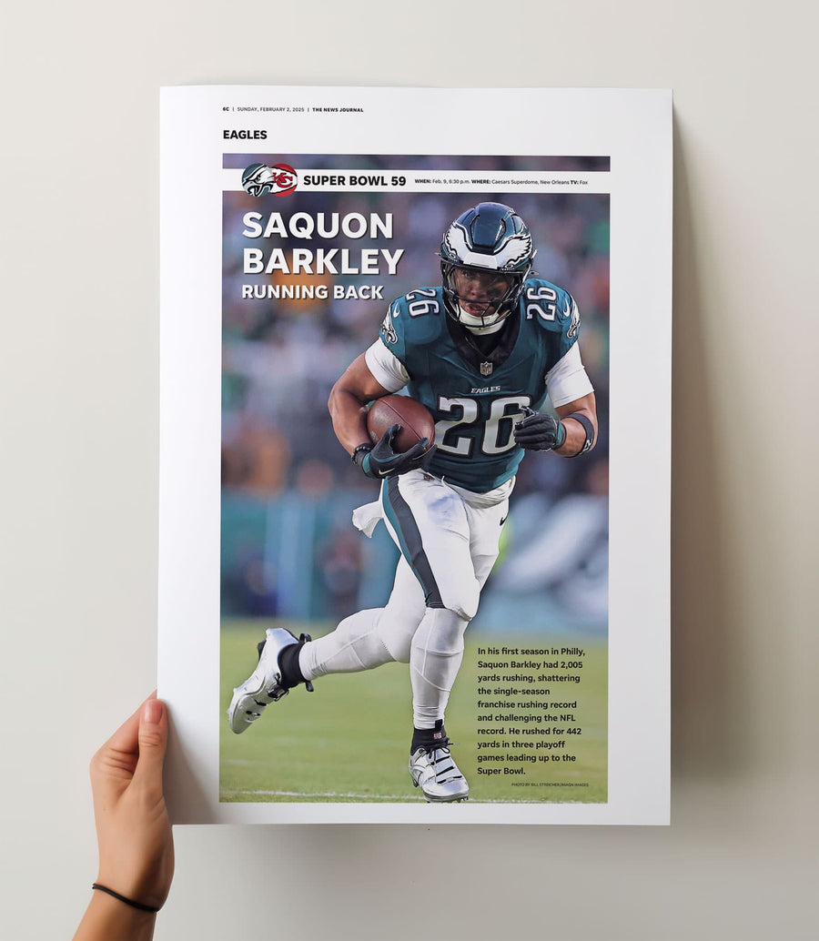 Philadelphia Eagles Saquon Barkley Super Bowl LIX Commemorative Front Page Wall Art
