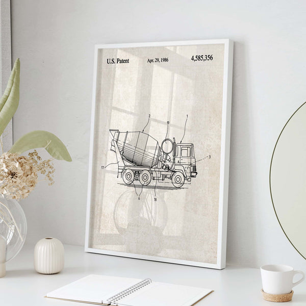 Construction Vehicle Cement Mixer Patent Wall Art