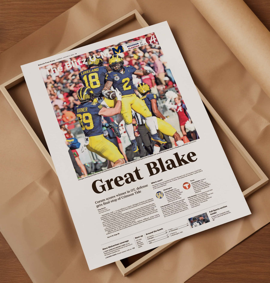 Michigan Rose Bowl Champions Front Page Wall Art