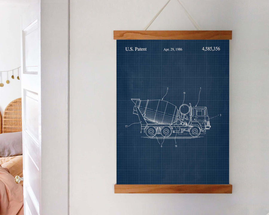 Construction Vehicle Cement Mixer Patent Wall Art - Blueprint