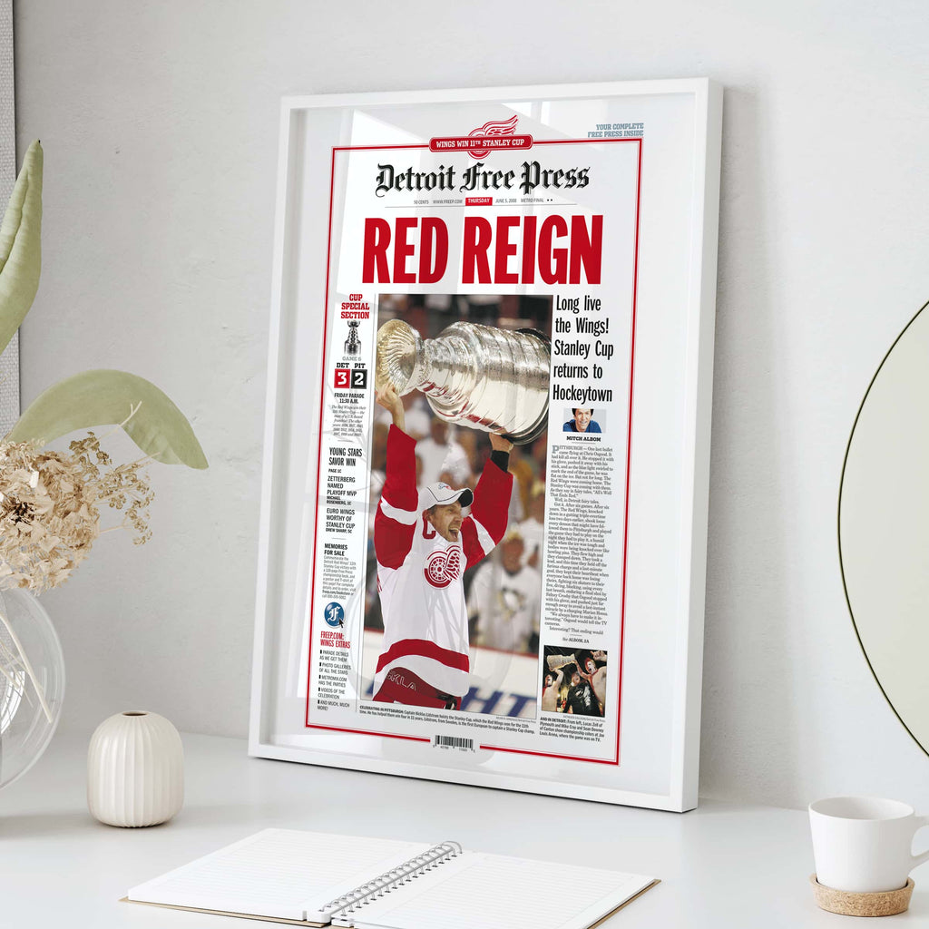 Detroit Red Wings 11th Stanley Cup Red Reign Front Page Wall Art
