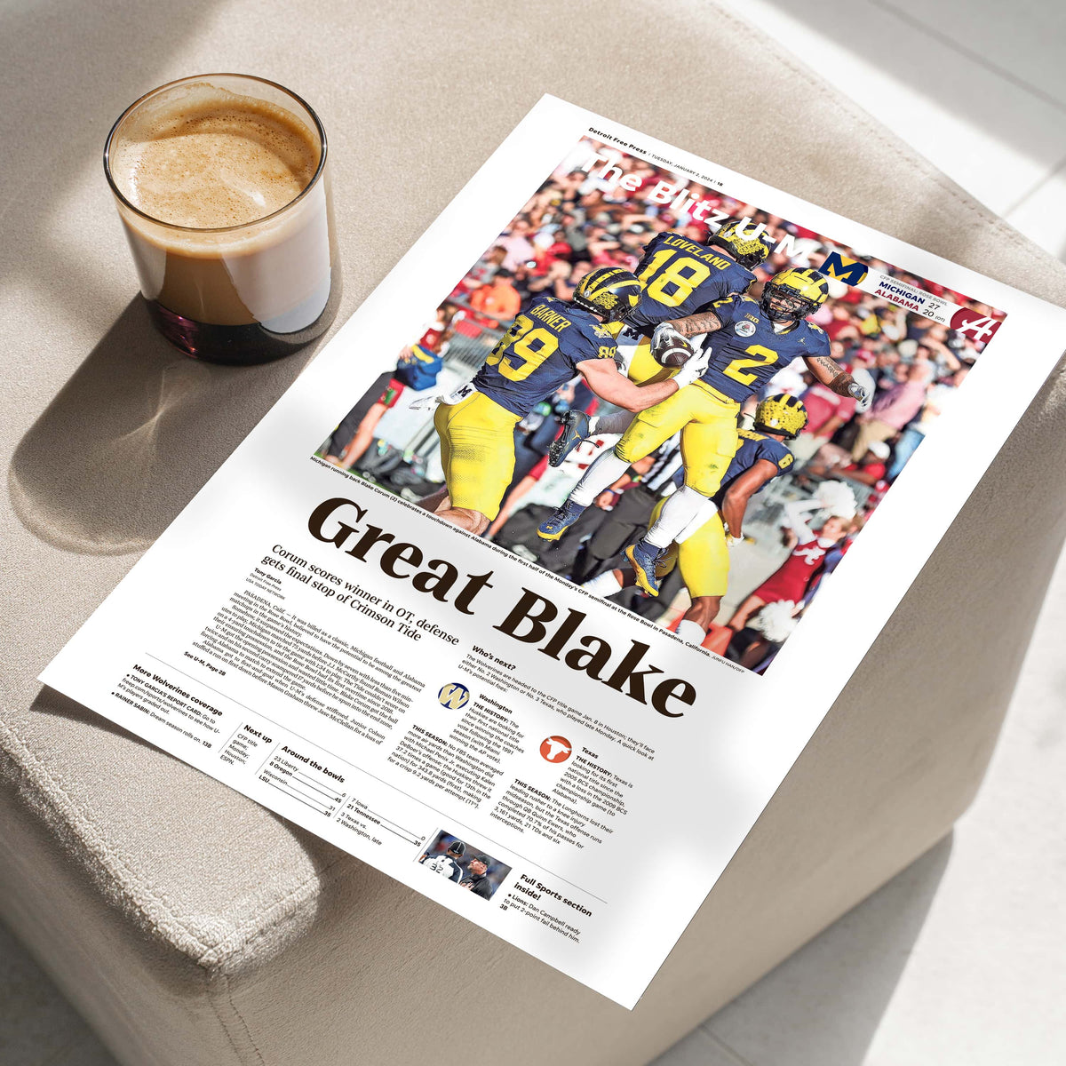 Michigan Rose Bowl Champions Front Page Wall Art