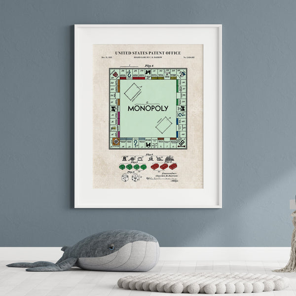 Monopoly Board Game Patent Wall Art
