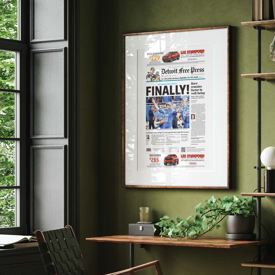 Detroit Lions First Playoff Win in 32 Years vs LA Rams Front Page Wall Art