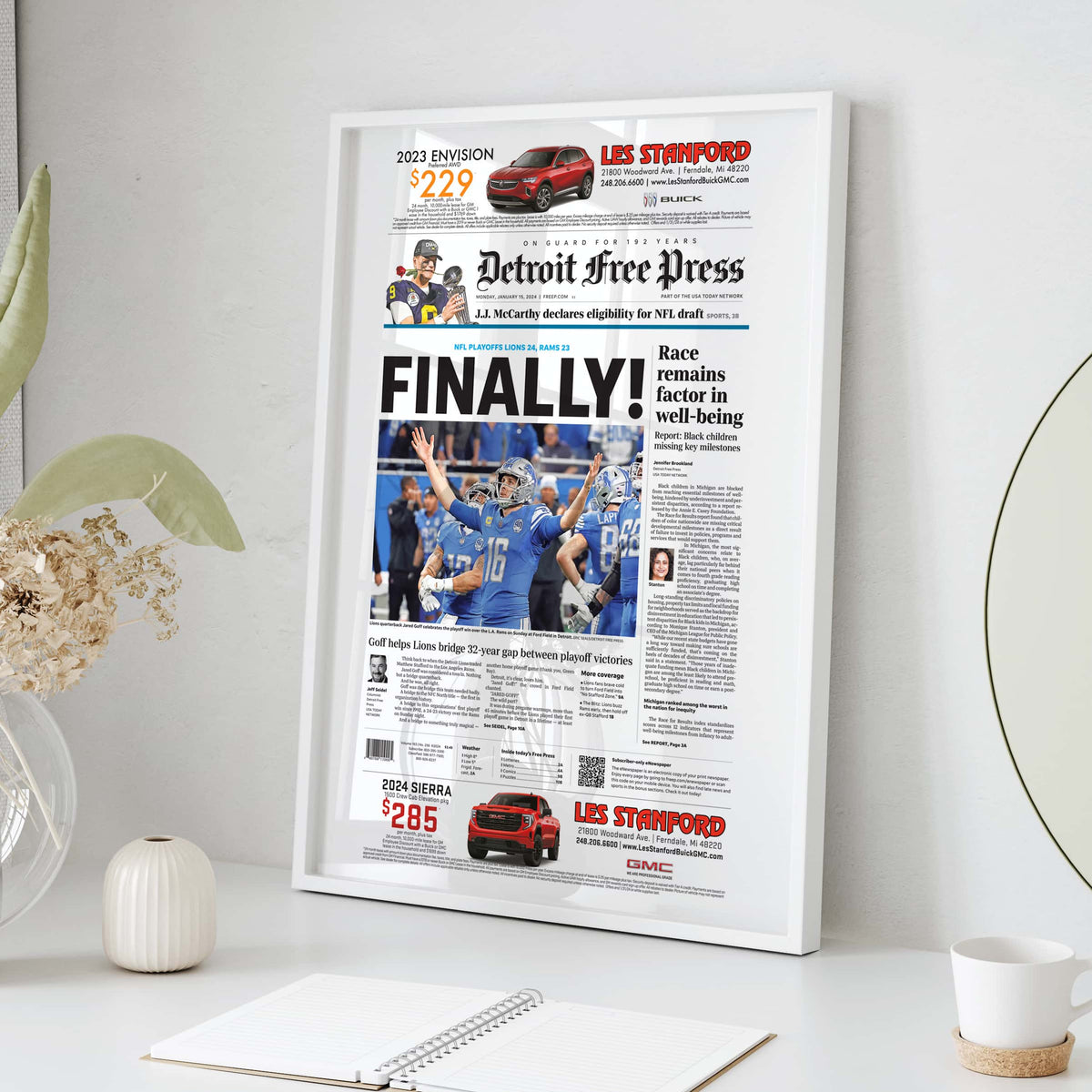 Detroit Lions First Playoff Win in 32 Years vs LA Rams Front Page Wall Art