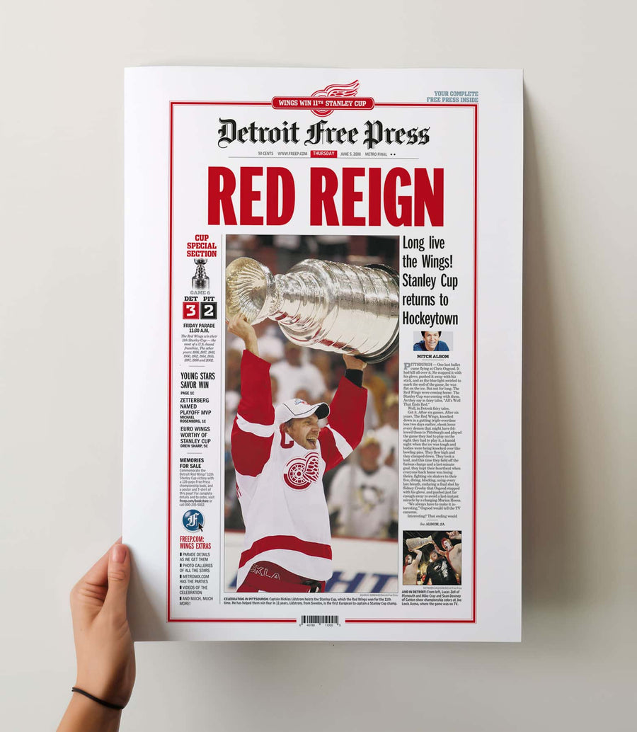 Detroit Red Wings 11th Stanley Cup Red Reign Front Page Wall Art