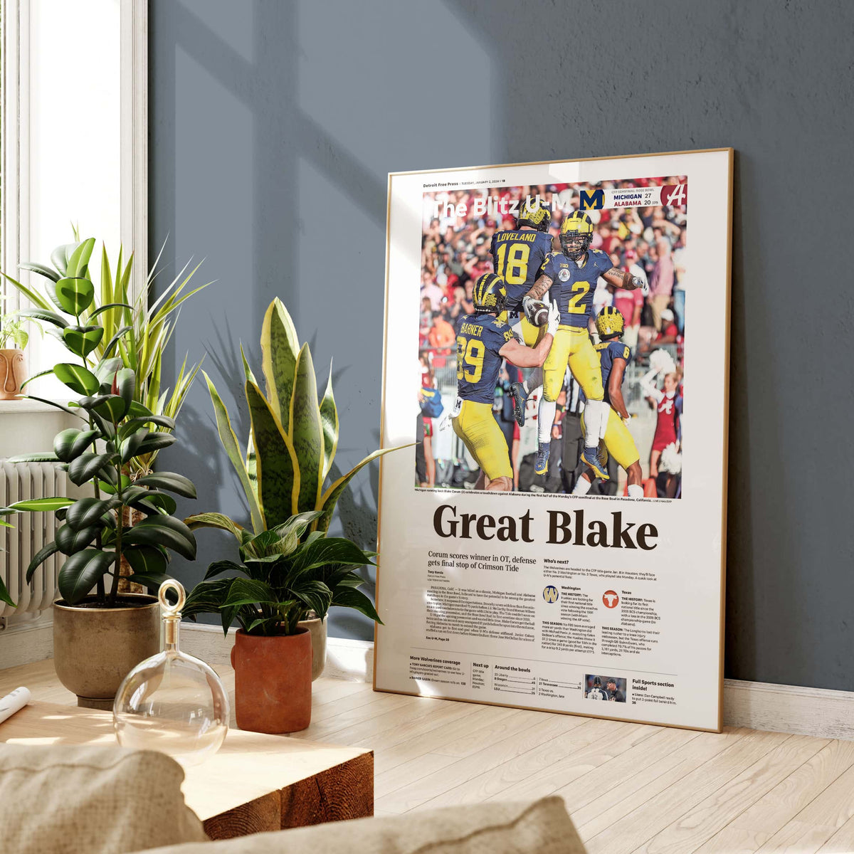 Michigan Rose Bowl Champions Front Page Wall Art