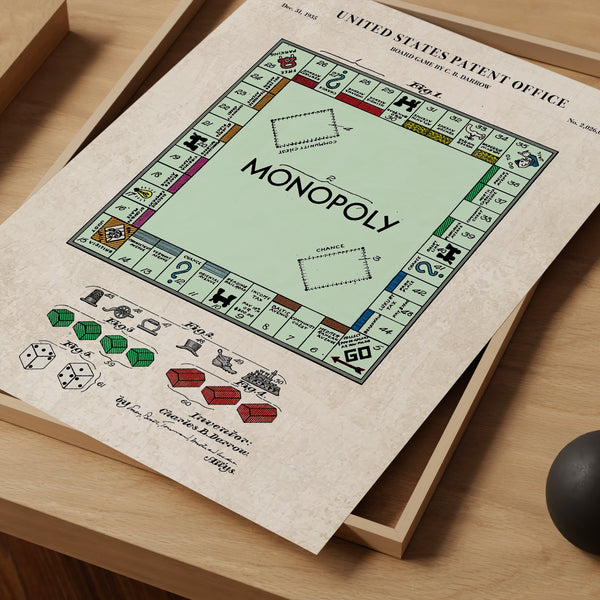 Monopoly Board Game Patent Wall Art