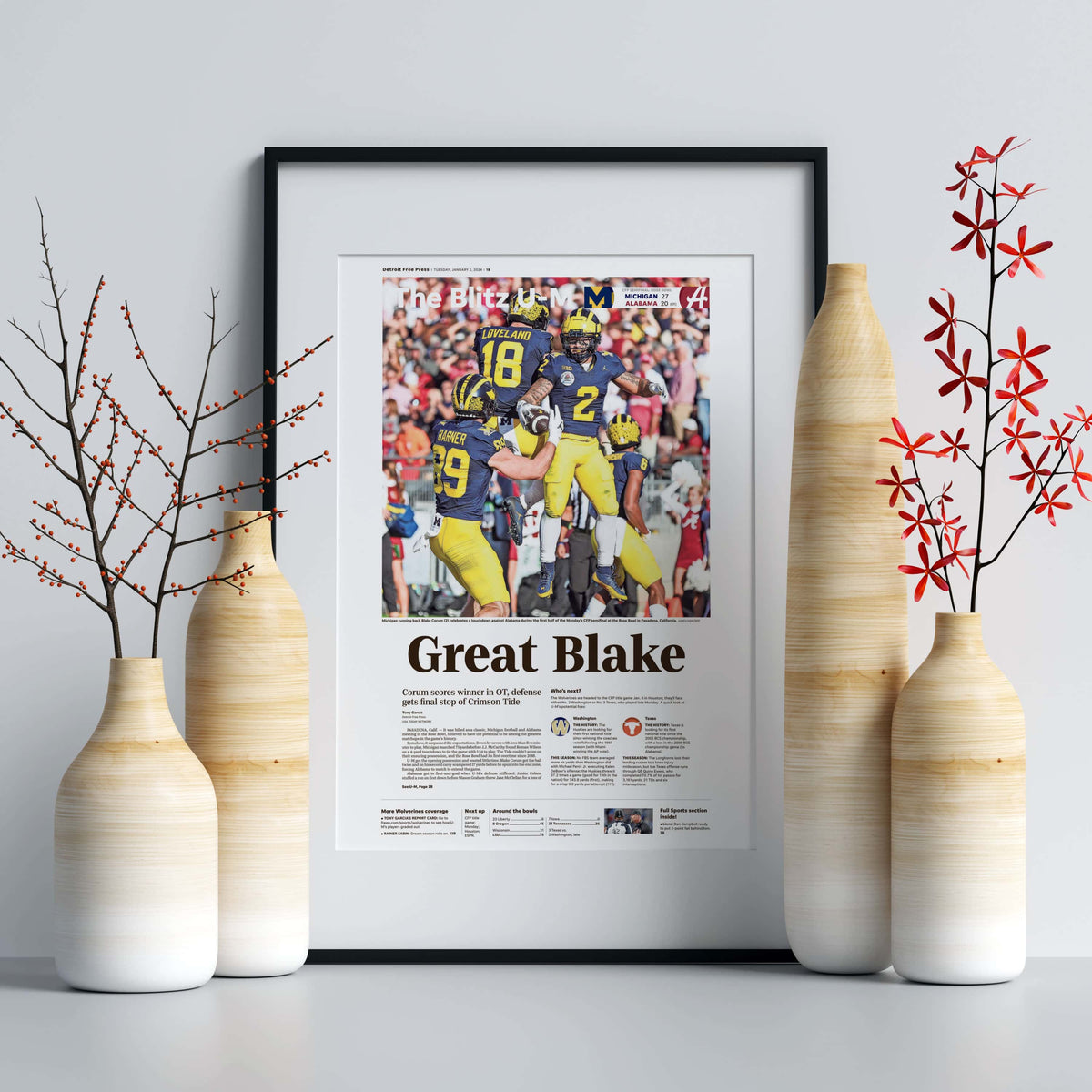 Michigan Rose Bowl Champions Front Page Wall Art