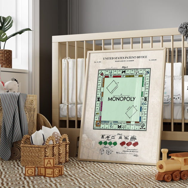 Monopoly Board Game Patent Wall Art (Colorized and 4 Design Options ...