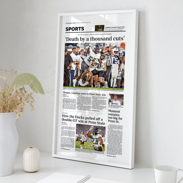 Oregon Beats Penn State 'Death by a Thousand Cuts' Front Page