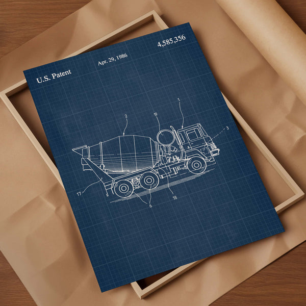 Construction Vehicle Cement Mixer Patent Wall Art