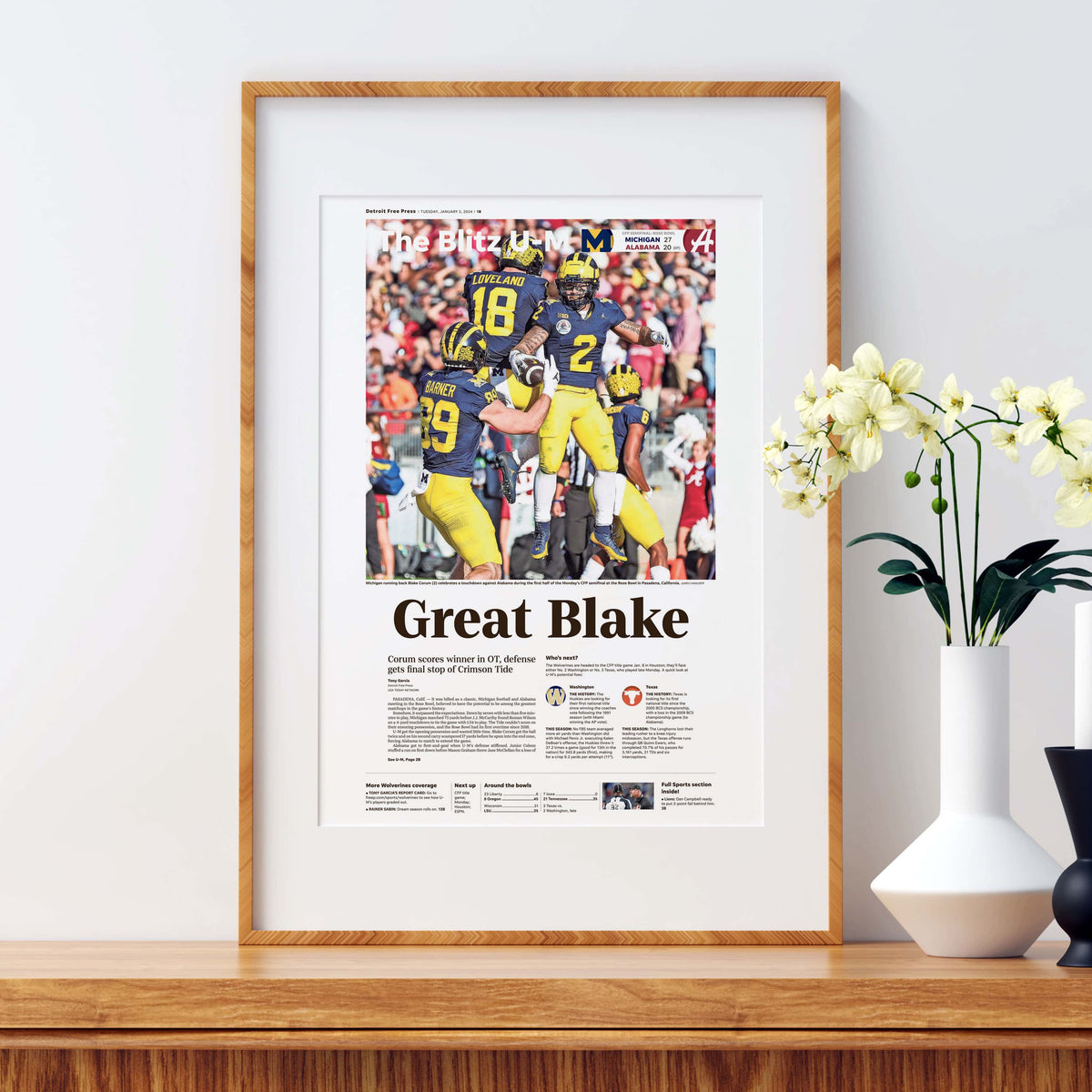 Michigan Rose Bowl Champions Front Page Wall Art