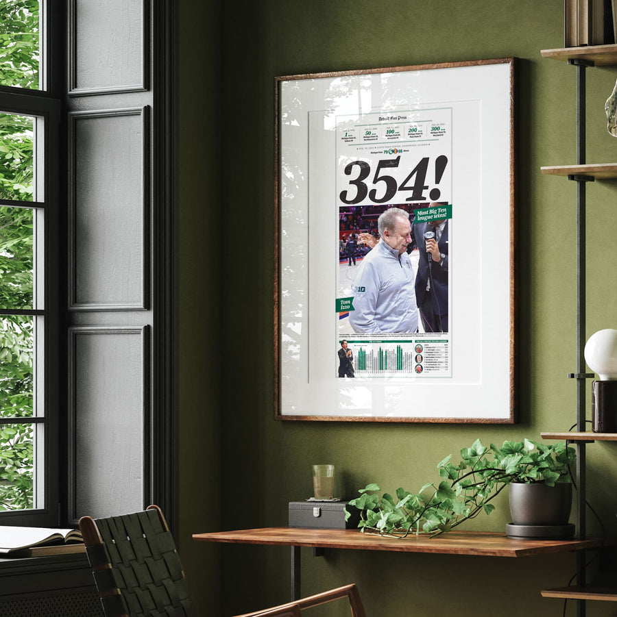 MSU Tom Izzo 354 Wins All-Time Big Ten Leader Commemorative Front Page Wall Art