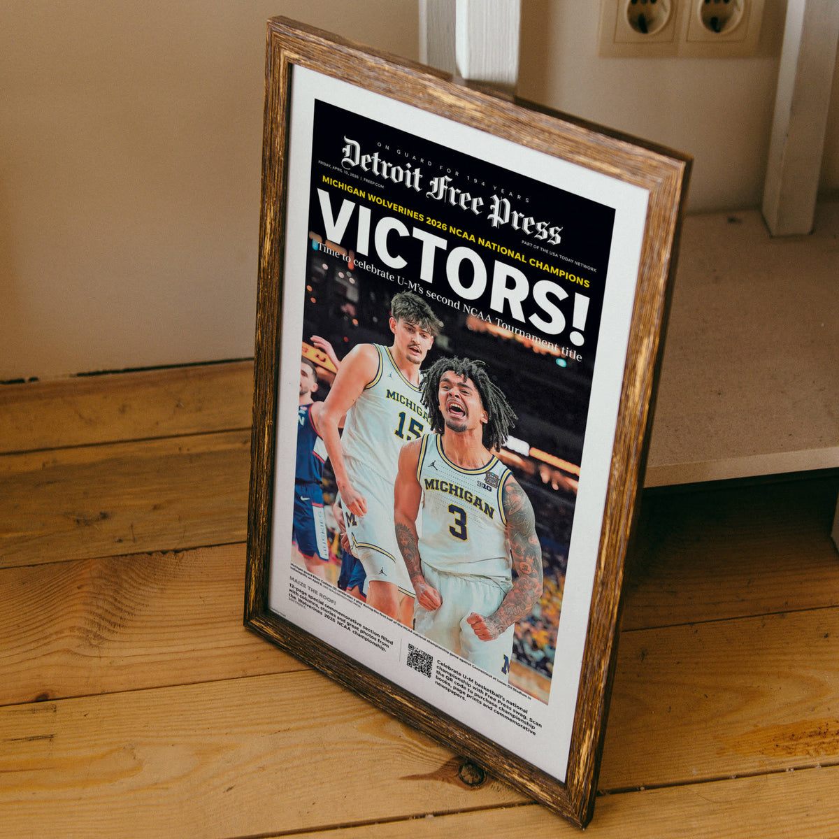 VICTORS! UM Basketball 2026 Champs Detroit Free Press Front Page Wall Art