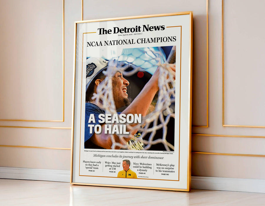 A SEASON TO HAIL! UM Basketball 2026 Champs Detroit News Front Page Wall Art