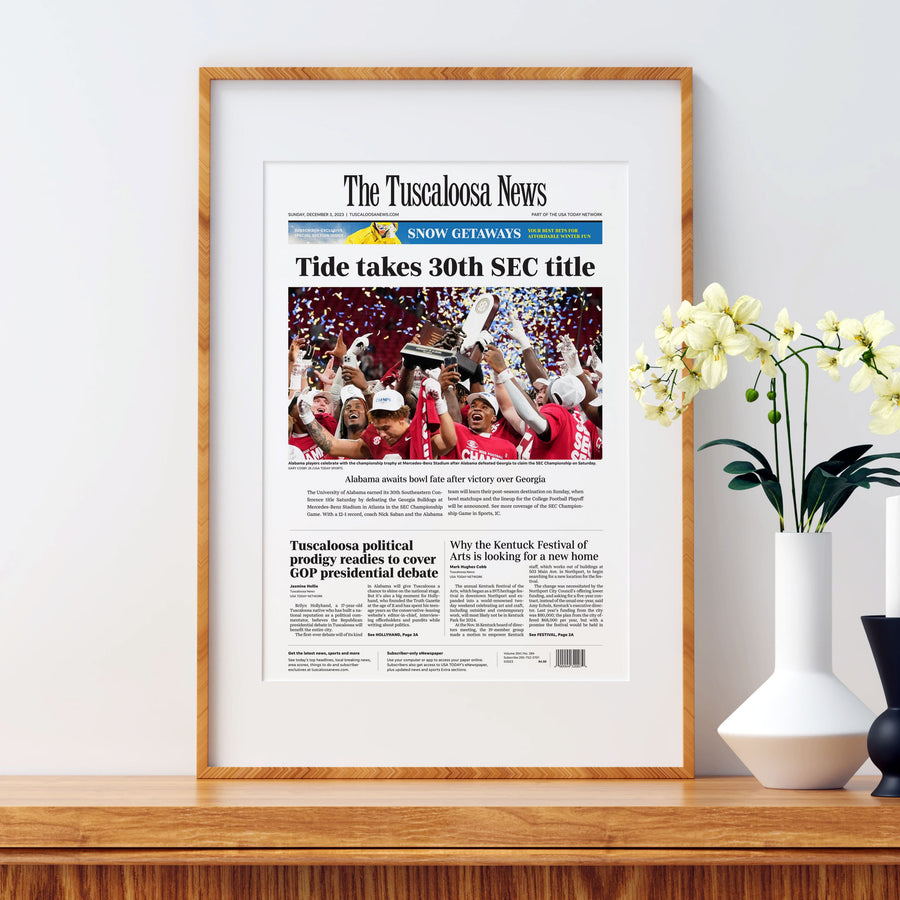 Alabama Crimson Tide 30th SEC Championship Front Page Wall Art